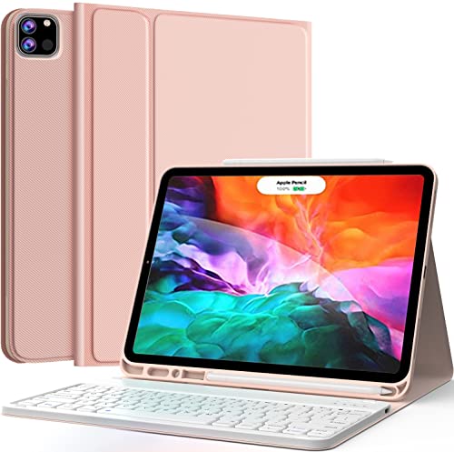 CHESONA iPad Pro 12.9 inch 2021 Case with Keyboard, Keyboard (for 12.9-inch iPad Pro - 5th Generation, 4th/3rd Generation) - Wireless Detachable - with Pencil Holder for 2021 iPad Pro 12.9, Rose Gold