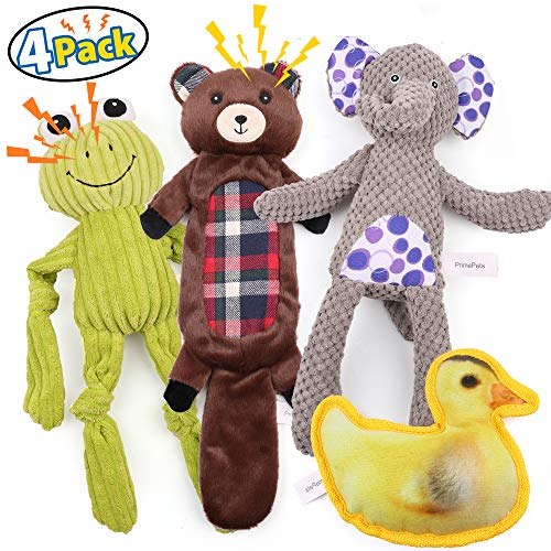 4 Pack Dog Squeaky Toys One Crinkle No Stuffing Dog Toy and Three Dog Plush Toy, Dog Chew Toy Set for Small Medium Large Dog Pets