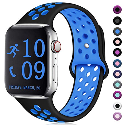 Book Cover Zekapu Compatible with Apple Watch Band 44mm 42mm, for Men Women, M/L, Breathable Silicone Sport Replacement Wrist Band Compatible for iWatch Series 4/3/2/1,Black-Blue
