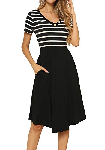 LAINAB Women's Casual Loose Flowy Short Sleeve Midi Dress with Pockets