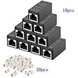 RJ45 Coupler Ethernet Connectors Cat 7 Cat6 Cat5 Cat5e in-Line Coupler Ideal for Extending The Ethernet Cables Female to Female (Black) (10PCS)