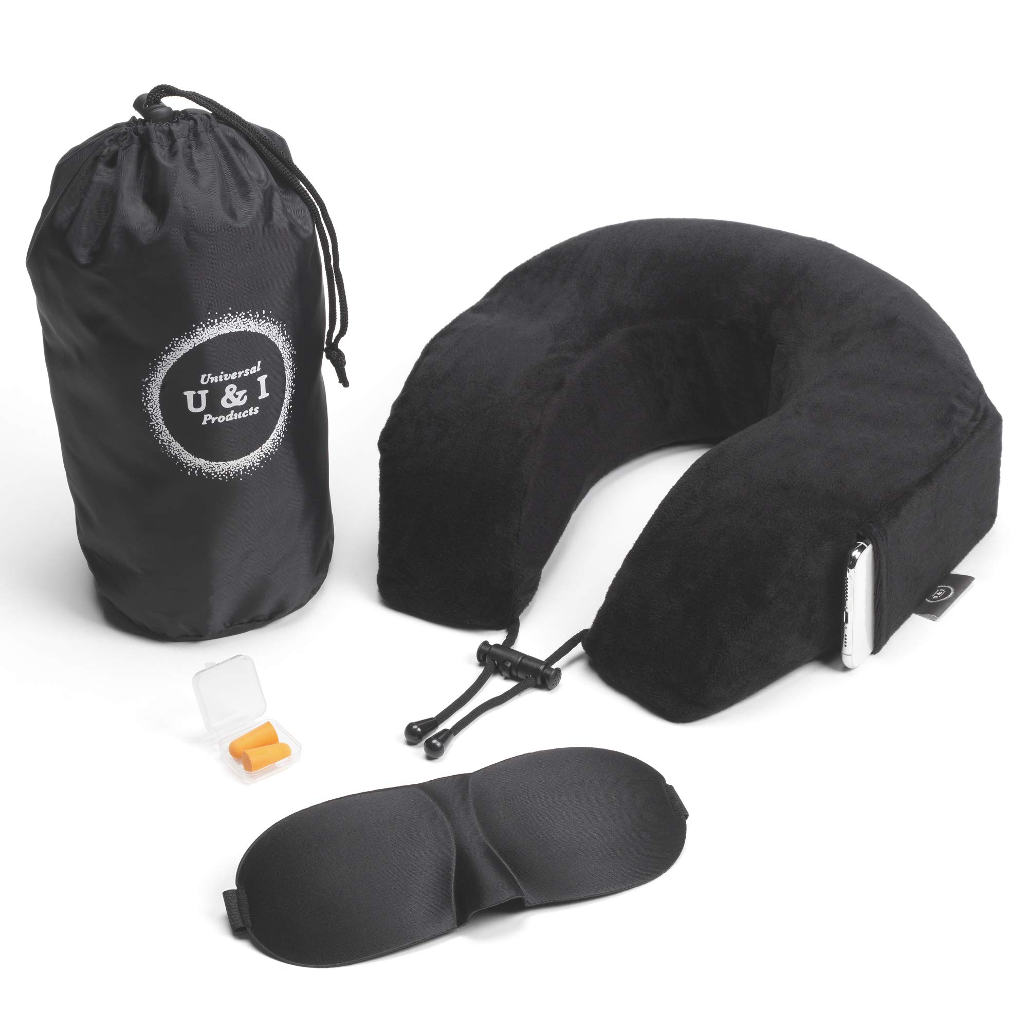 Softest Best Quality Memory Foam Travel Neck Pillow, Airplane Set with a Comfy sleep Mask and Earplugs