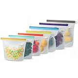 HOMLUX THEORY Reusable Silicone Food Storage Bags - 7 Pcs Large & Medium Airtight & Leakproof, Snack Bags For Travel & Camping (3L, 4M)