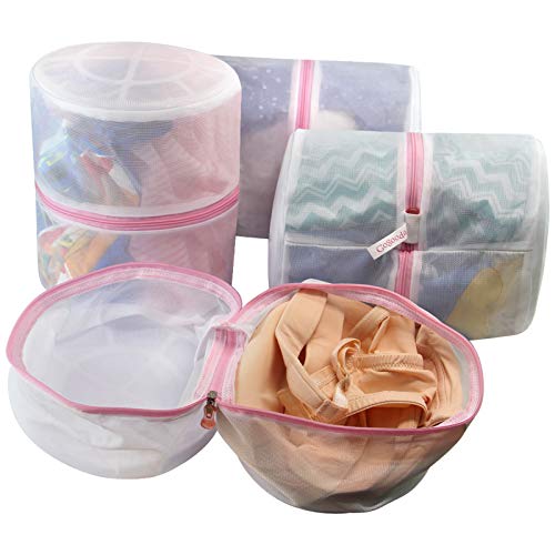 GOGOODA 4 Pcs Laundry Bag for Bras, Bra Washer Protector, Bra Lingerie Wash Bag with AUTO Lock Design Zipper (Pink)