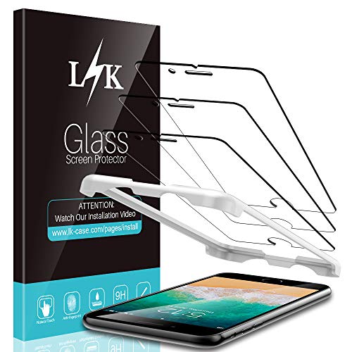 Book Cover [3 Pack] L K Screen Protector for iPhone 7 Plus/iPhone 8 Plus, [Frame-Installation] Tempered-Glass 9H Hardness, Lifetime Replacement Warranty