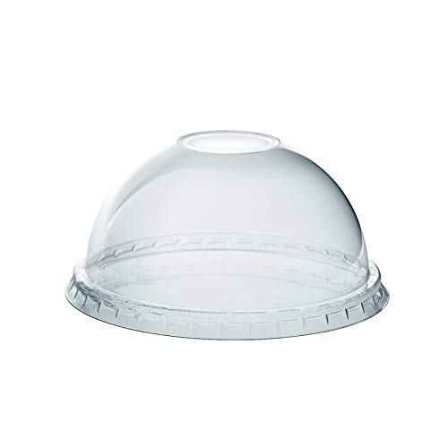 [100 Count] Clear PET Plastic Dome Lids With Straw Slot for 12, 16, 20 & 24 oz. Milkshake Cups