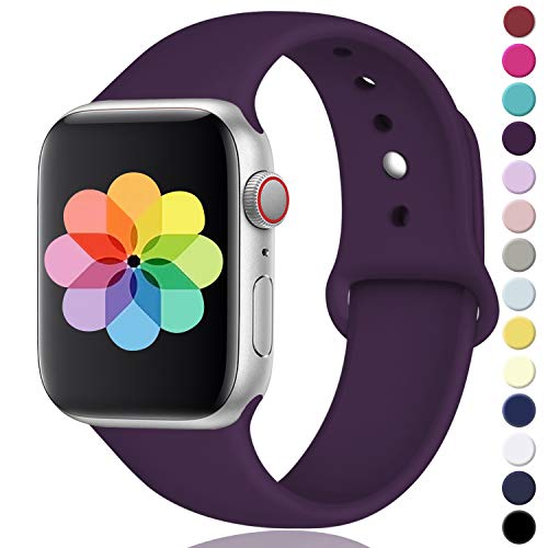 Book Cover Laffav Compatible with Apple Watch Band 40mm 38mm, for Women Men, Silicone Sport Replacement Band Compatible with Apple Watch Series 4/3/2/1, Small/Medium, Plum Sarah