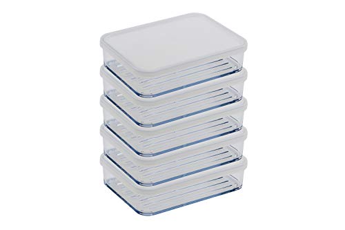 HAIM LIVING Silicook Flat Plastic Box for Kitchen for Kitchen&Refrigerator Organization, Transparent Food Storage Container for Kitchen, Fridge, Freezer (5 x 600ml)