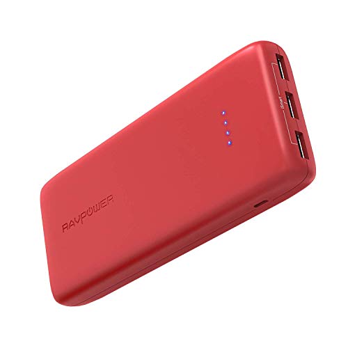 RAVPower Portable Charger 22000mAh Power Bank 22000 Battery Pack Charger 5.8A Output 3-Port (2.4A Input, Triple iSmart 2.0 USB Ports, Li-Polymer Battery) Battery Charger for Smartphone Tablet-Red