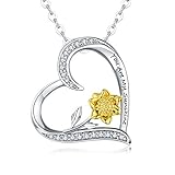 Sterling Silver Sunflower Necklace S925 Heart Pendant CZ Pave 18K Gold Dipped Flowers Necklaces Jewelry Gift for Women Mom Lover Friends