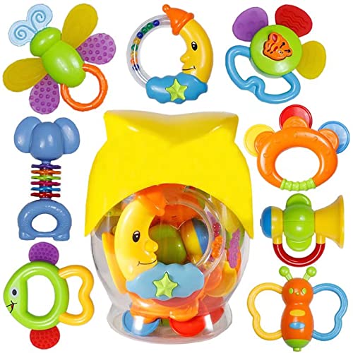 Book Cover Babies Teethers Toys, 8pcs Babies Grab Shaker Teethers Toys Early Educational Toys Gifts Sets for 3, 6, 9, 12 Month Newborns Infants
