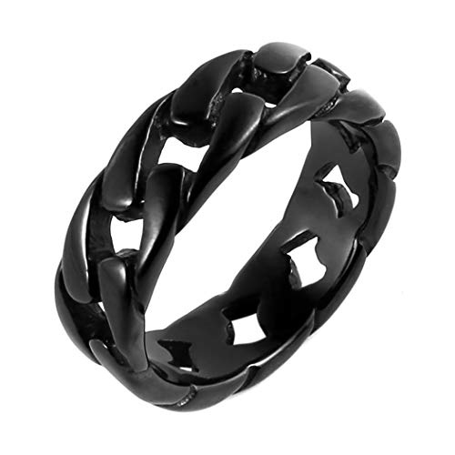 HZMAN Mens Stainless Steel 7mm Wide Band Cuban Link Chain Ring, 5 Colour
