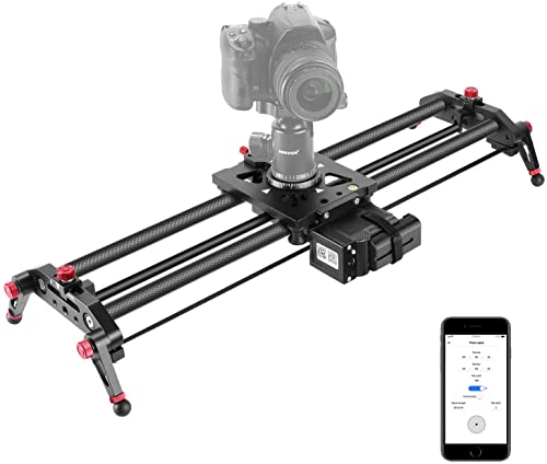 Neewer Camera Slider Motorized, 31.5-inch APP Control Carbon Fiber Track Dolly Rail with Mute Motor/Time Lapse Video Shot/Follow Focus Shot/120 Degree Panoramic Shot for DSLRs, Load up to 22 lbs