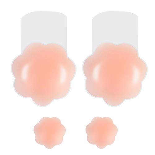 Nipple Covers, Reusable Invisible Adhesive Silicone Breast Lift up Pasties for Women (Flower)