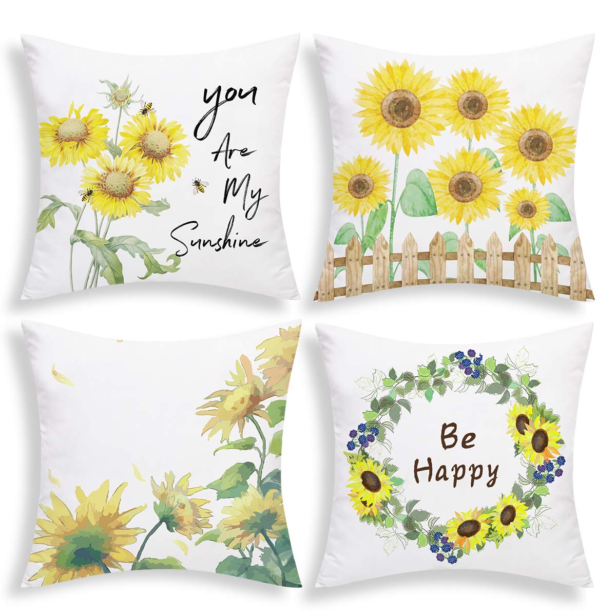 Book Cover BLEUM CADE Sunflowers Throw Pillow Cover Fall Pillow Covers Set of 4 Decorative Autumn Cushion Covers for Sofa Couch Bed Car (Yellow, 18 x 18 Inch)