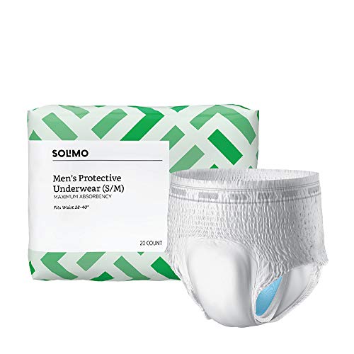 Book Cover Amazon Brand - Solimo Incontinence Underwear for Men, Maximum Absorbency, Small/Medium, 20 Count, White