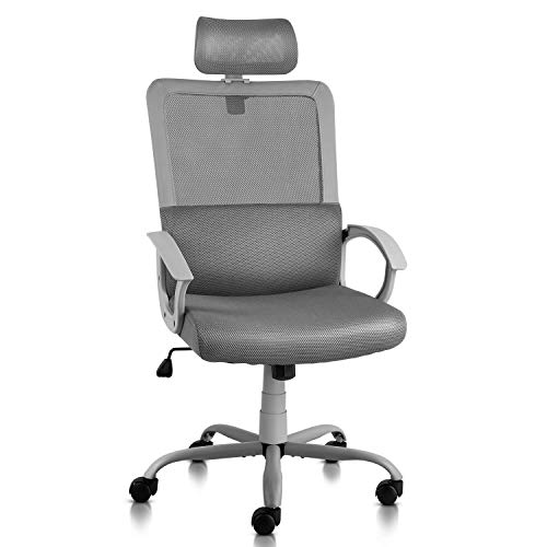 Book Cover Ergonomic Office Chair Adjustable Headrest Mesh Office Chair Office Desk Chair Computer Task Chair (Light Gray)