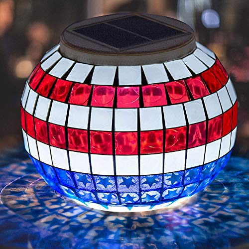 Pandawill Color Changing Solar Powered LED Garden Lights, Rechargeable Table Waterproof Night Lights for Garden, Party, Bedroom, Patio,Outdoor/Indoor Decorations (Star-Spangled Banner)