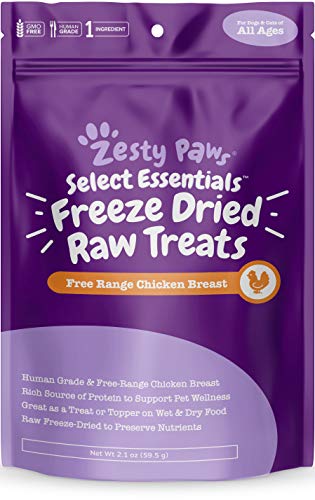 Book Cover Freeze Dried Chicken Treats for Dogs & Cats - Raw Human Grade & Free Range Chicken Breast - Healthy Dog & Cat Training Snacks + Topper for Wet & Dry Food - Rich Source of Protein & Amino Acids 2.1 oz