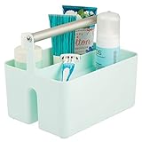 mDesign Plastic Shower Caddy Storage Organizer Utility Tote, Divided Basket Bin - Metal Handle for Bathroom, Dorm, Kitchen, Holds Soap, Shampoo, Conditioner - Aura Collection - Mint Green/Satin