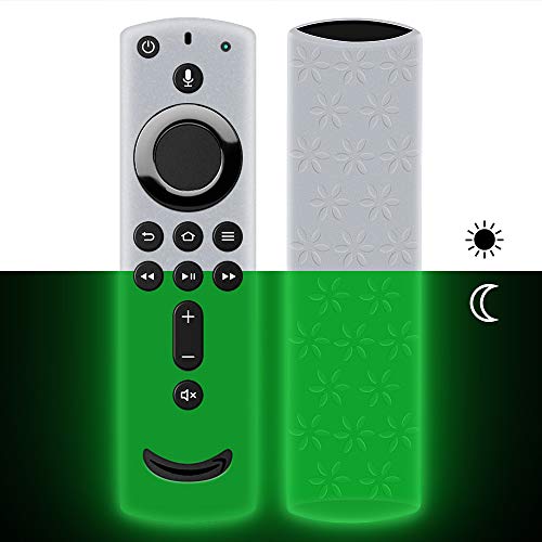 Book Cover Remote Case/Cover for Fire TV Stick 4K,Protective Silicone Holder Lightweight[Anti Slip]ShockProof for Fire TV Cube/Fire TV(3rd Gen)Compatible with All-New 2nd Gen Alexa Voice Remote Control-GlowGreen