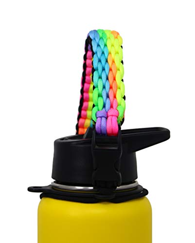 GALAXTEK Paracord Handle Compatible with Hydro Flask Wide Mouth Bottle - Durable Carrier, Secure Accessories, Survival Strap Cord with Safety Ring and Carabiner (Hawaiian Rainbow)