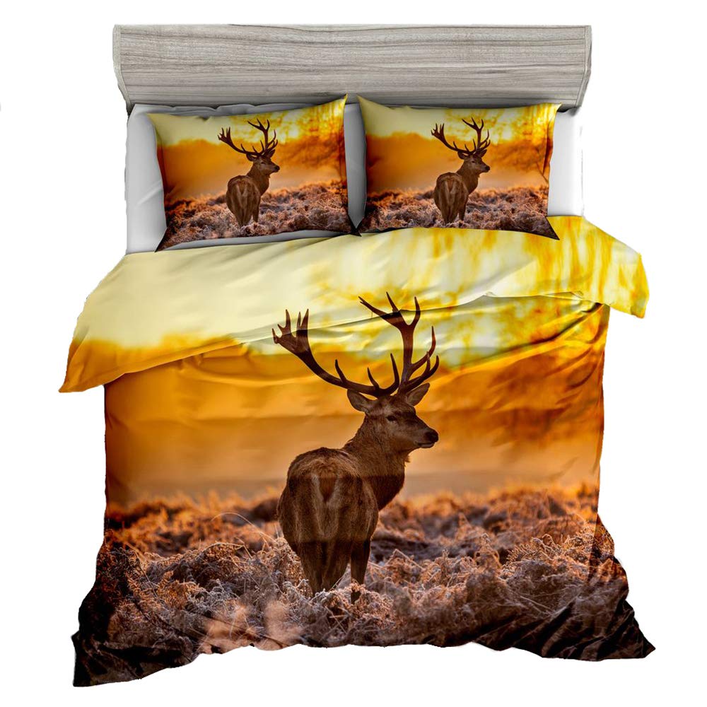 Book Cover Vichonne Antler Bedding Sets Twin Size,3 Piece Peachful Sunset Wildlife Deer Duvet Cover Sets with Pillowcases for Teens Boys Girls Bedroom,No Comforter Twin Deer