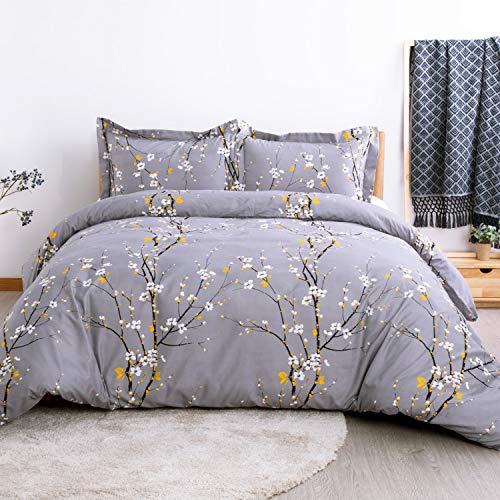 Book Cover Bedsure Duvet Cover Set King Dark Grey Plum Blossom Pattern Comforter Cover 3 Pieces(104x90 inches) Soft Microfiber