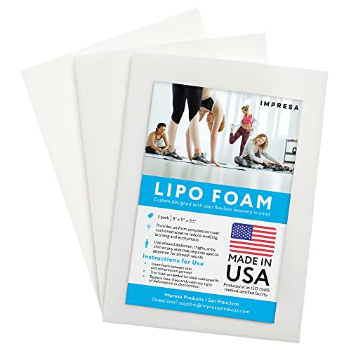 Book Cover IMPRESA - 3 Pack Lipo Foam Pads - Post Surgery Compression Garments for Liposuction, Tummy Tucks, and C-Sections (8 x 11 x 0.5 Inches)
