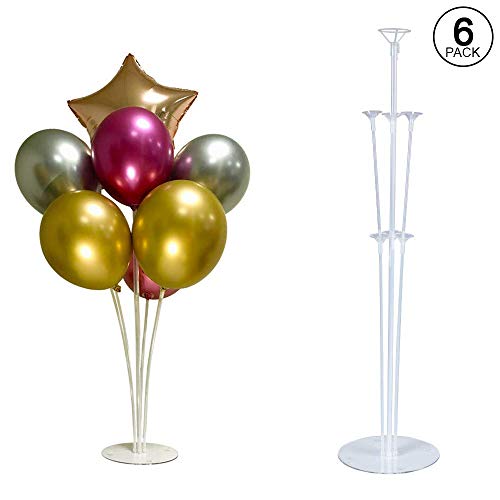 6 Balloon Stand Kit Largest Available Complete with 6 Flower Clips, Roll of Glue Dots, Convenient Hand Pump. Makes Balloons Float Without Helium. For Table, Floor, Centerpiece with Base