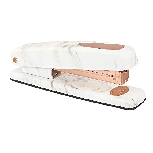 Marble Print Stapler Metal 15 Sheets Capacity Rose Gold Desktop Staplers Heavy Duty with Non-Slip Base for School Office Desk Stapling Accessories (Marble Print)