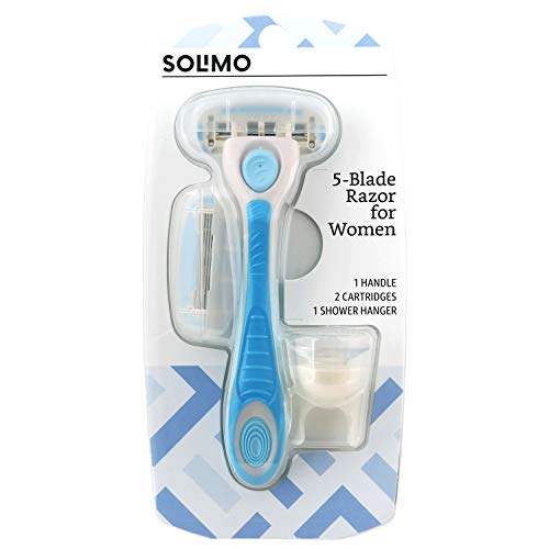 Book Cover Solimo 5-Blade Razor for Women, Handle, 2 Cartridges & Shower Hanger (Cartridges fit Solimo Razor Handles only)