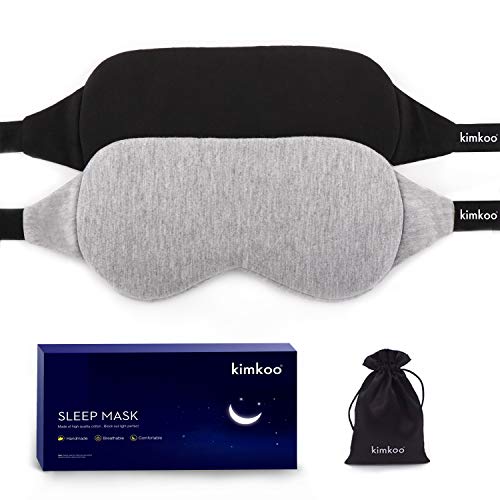 Kimkoo Sleep Mask-Eye Mask for Sleeping, Sleeping Mask Blocking Out Light Perfectly for Women and Men, Soft and Comfortable Blindfold for Travelling, with Pouch, 2 Pack,Black and Gray