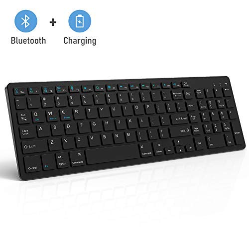 Wireless Bluetooth Keyboard, Jelly Comb Ultra-Thin Bluetooth Rechargeable Keyboard Compact Design for MacBook Windows PC Laptop Android iOS Tablet (iPad/Surface pro/Samsung Tab)-Black