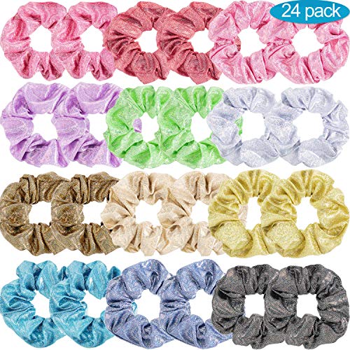 Tatuo 24 Pieces Shiny Metallic Scrunchies Hair Scrunchies Elastic Hair Bands Scrunchy Hair Ties Ropes for Women or Girls Hair Accessories, Large (Multi-color)