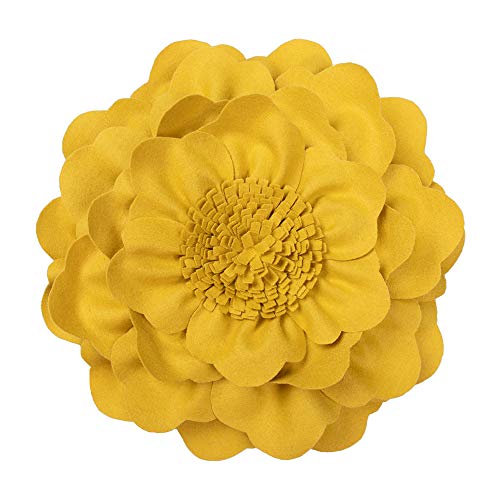 JWH 3D Peony Flower Accent Pillow Handmade Cushion Decorative Pillowcase with Pillow Insert Cotton Sham Wool Flower Home Bed Living Room Decor Girl Gift 14 Inch Yellow