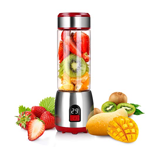 Portable Personal Blender for Smoothies, GUGUYeah USB Glass Blender Juicer Cup with Rechargeable Battery, Single Serve Fruit Mixer, 15oz Multifunctional Small Shakes and Smoothies Travel Blender (FDA, BPA Free)