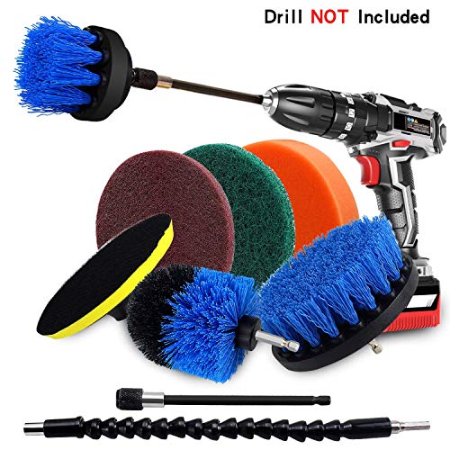 Drill Brush Power Scrubber Cleaning Kit, 9 Pack Cleaner Scrubbing Brushes Attachments for Bathroom Surface, Carpet, Grout, Tile, Tub, Shower, Kitchen, Auto, Boat Fiberglass (Blue)