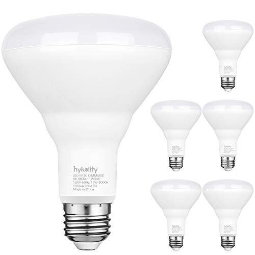 hykolity 6 Pack Flood Light Bulb, BR30 LED Bulb for Indoor/Outdoor Downlight Recessed Can Light, Dimmable, 11W=75W, 3000K Warm White, 1000lm, E26 Base, UL Listed