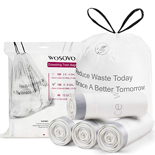 4-6 Gallon Trash Bags Drawstring Garbage Bags 120 Count for Kitchen Bathroom Bedroom Trash Can Office Waste Bin Liners Unscented