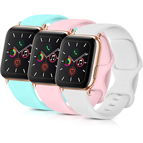 ATUP Compatible with for Apple Watch Band 42mm 44mm Women Men, Soft Silicone Sport Band Replacement Wristband Strap Compatible with for iWatch Nike+ (Light Blue/Pink/White, 42mm/44mm-S/M)