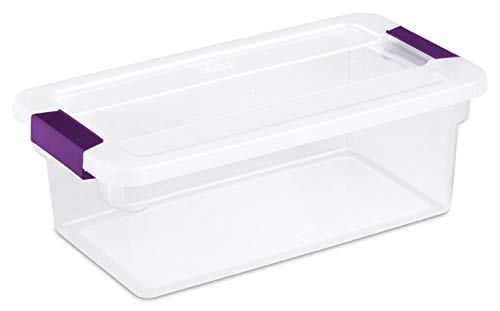 17511712 6 Quart/5.7 Liter Clearview Latch Box, Clear with Sweet Plum Latches, 6-Pack