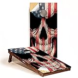 GRAPHIX Express - American Flag Cornhole Board Wrap - C22 American Flag Skull - Laminated Weatherproof Vinyl Decal - Easy Bubble-Free Application - Stickers Dimensions: 2' x 4' - Set of 2