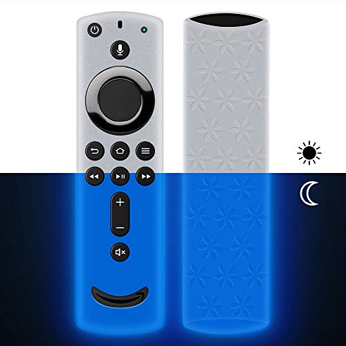 Book Cover Remote Case/Cover for Fire TV Stick 4K,Protective Silicone Holder Lightweight[Anti Slip]ShockProof for Fire TV Cube/Fire TV(3rd Gen)Compatible with All-New 2nd Gen Alexa Voice Remote Control-Glow Blue