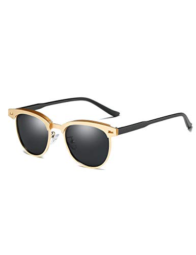 Mens Sunglasses Polarized Retro Classic Semi Rimless Sun Glasses for Women Vintage UV400 Protection With Case