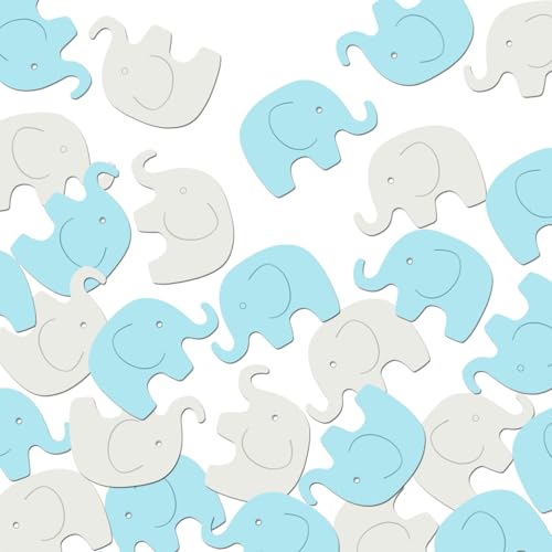 Blue Elephant Confetti Elephant Scatter Baby Shower Decoration for Boy Baby Shower Birthday Party New Years Supplies Elephant Theme Party Supplies (Blue+Gray)100 Pieces
