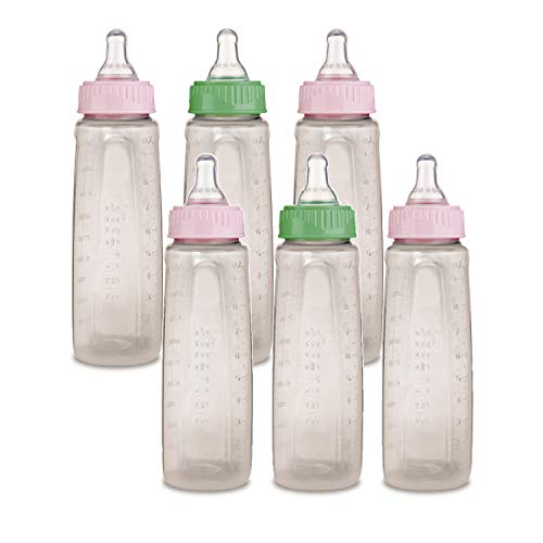 First Essentials by NUK Bottle, 10 oz, Medium Flow, 6-Pack, Pink and Green