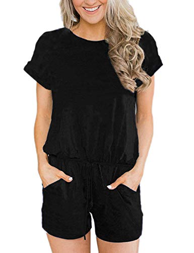 Nashion Women's Summer Striped Jumpsuit Casual Loose Short Sleeve Jumpsuit Rompers