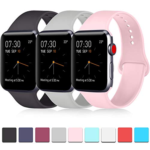 Book Cover Pack 3 Compatible with Apple Watch Band 38mm, Soft Silicone Band Compatible iWatch Series 4, Series 3, Series 2, Series 1 (Black/Gray/Pink, 38mm/40mm-S/M)