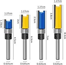 NXGEN 1/2" Diameter Flush Trim Pattern Template Router Bit Set - Wood Top Bearing Milling Cutter Tool with 1/4 Inch Shank - Pack of 4